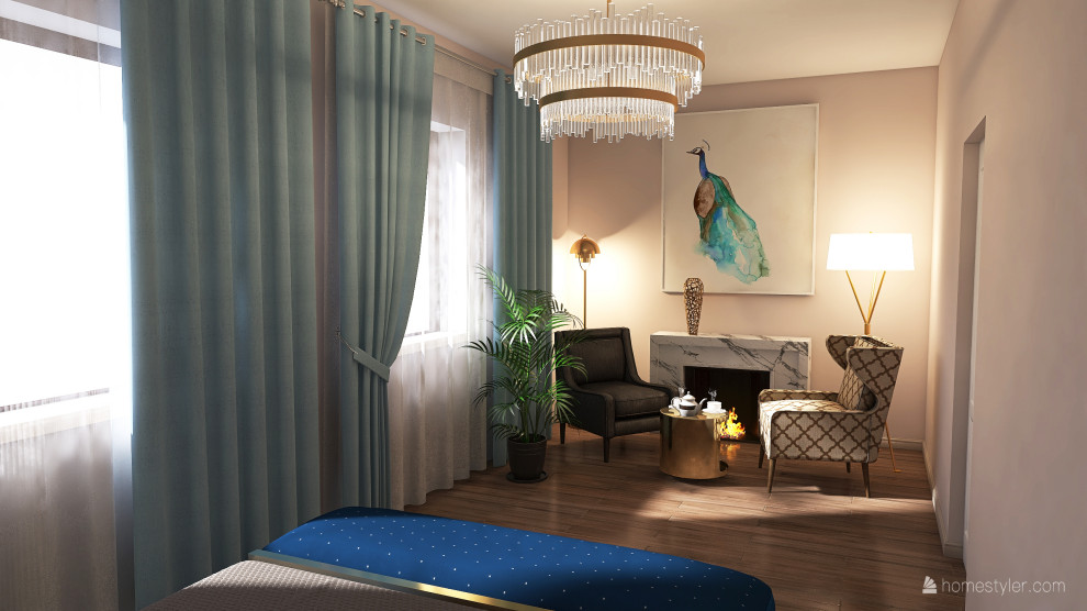 Спальня с камином в частном доме, 18 кв.м.