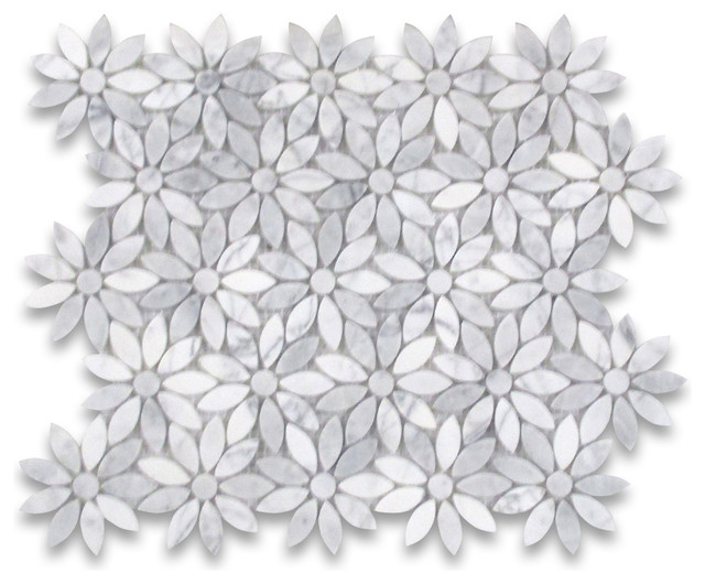 Daisy Flower Tile Carrara Venato White Carrera Marble Mosaic Polished, 1  sheet - Traditional - Mosaic Tile - by Stone Center Online | Houzz