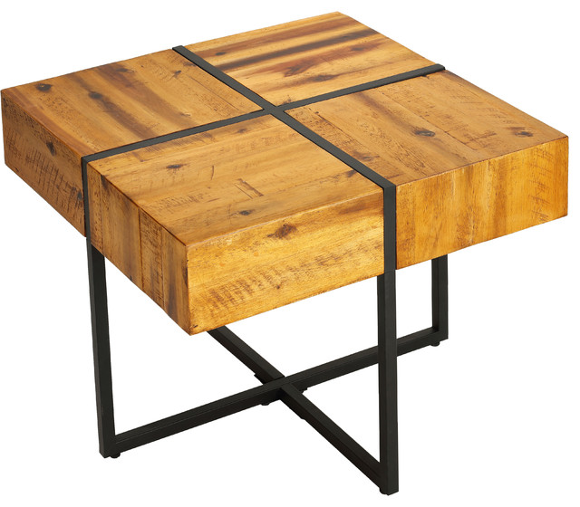 Cortesi Home Landon End Table, Solid Wood with Black Metal Frame