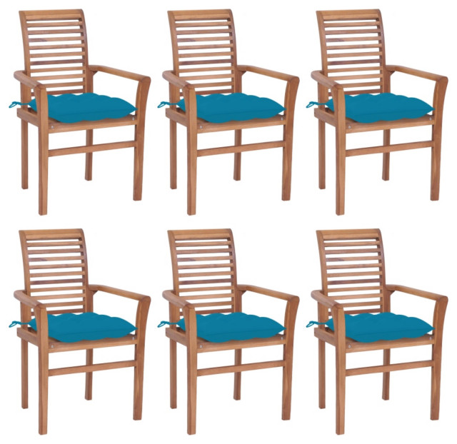 vidaXL Dining Chairs, Set of 6, With Light Blue Cushions Solid Teak