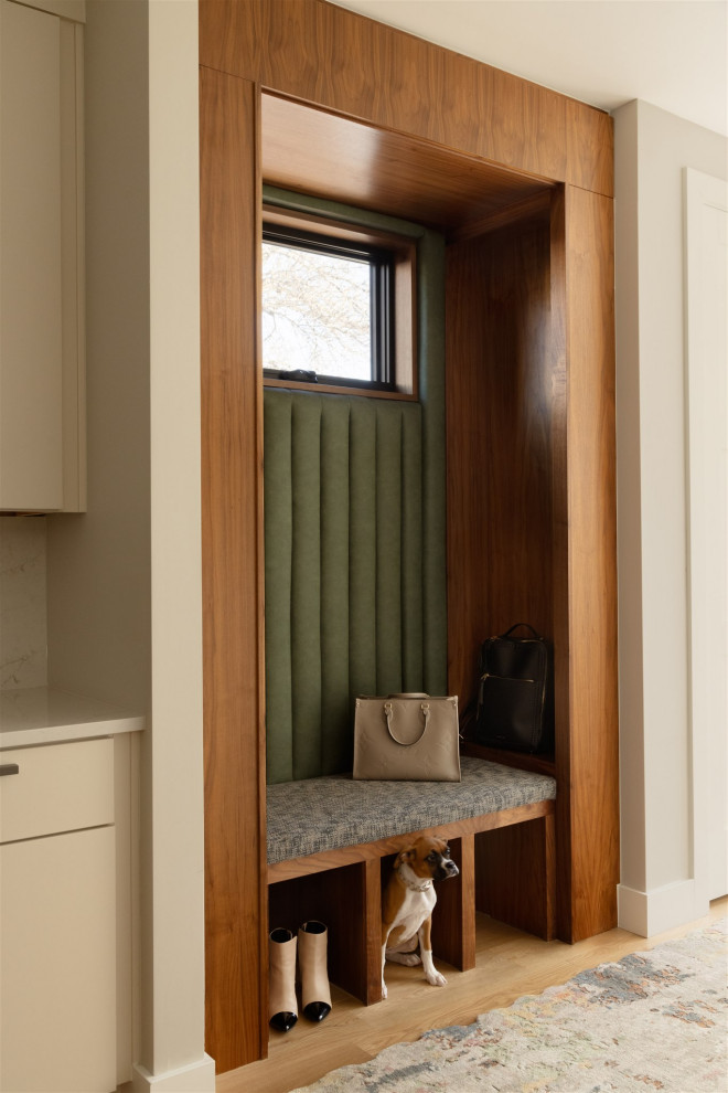 Entryway Built-in Bench with Upholstered Wall and Cubbies ...