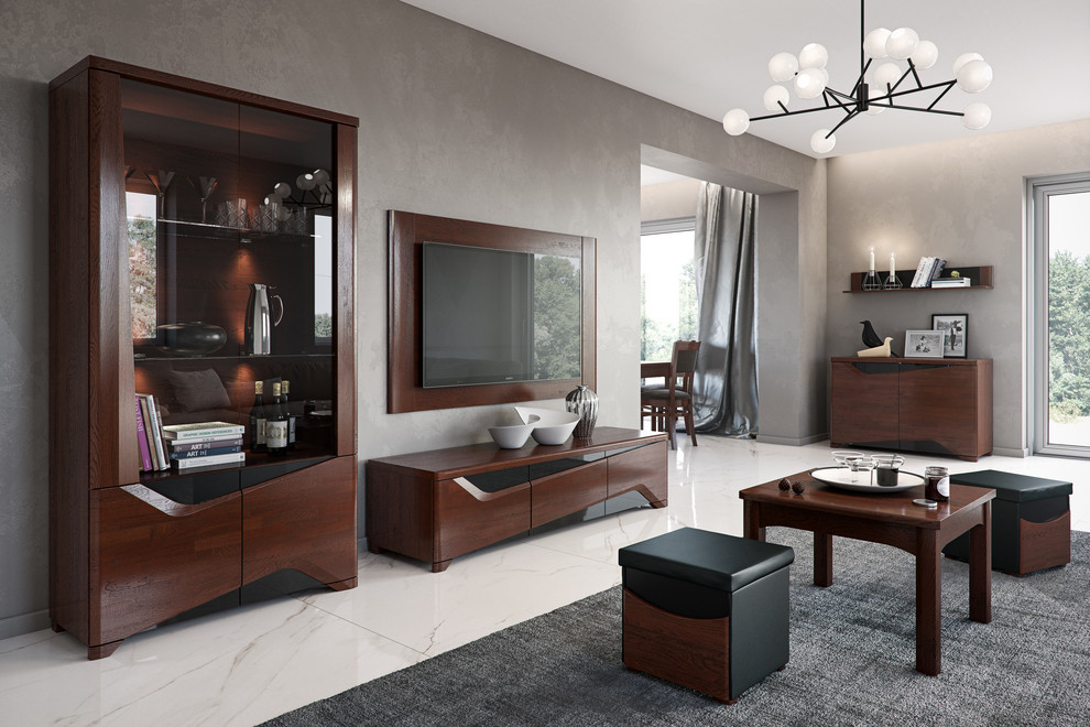 Inspiration for a mid-sized contemporary enclosed living room in Moscow with a wall-mounted tv.