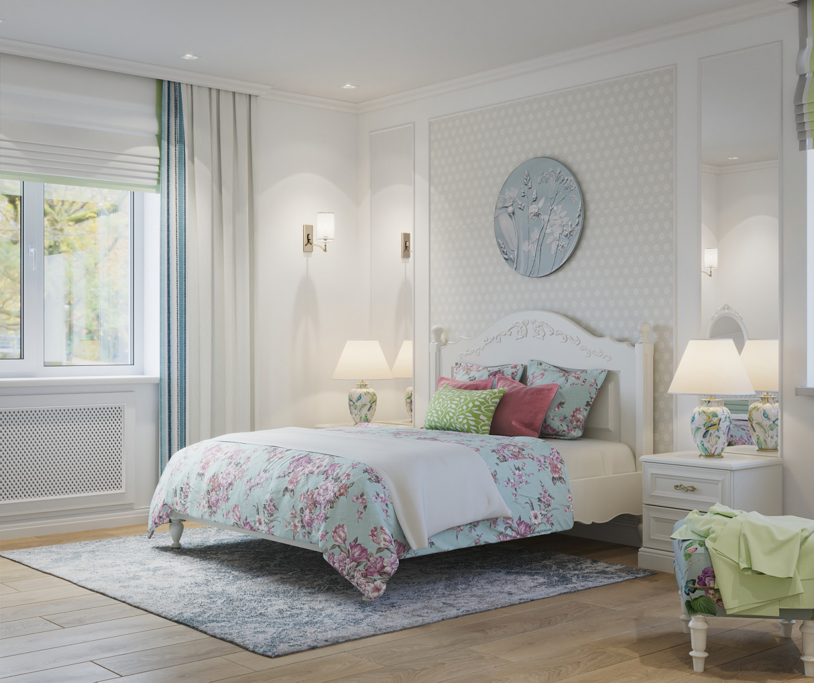 Коттедж. Птицы в доме. Спальня