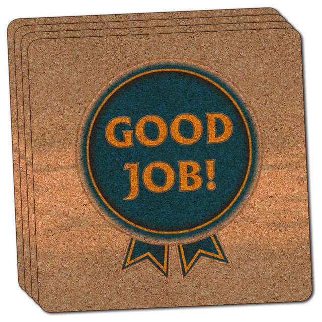 Blue Ribbon Good Job Award Thin Cork Coaster Set of 4 Contemporary