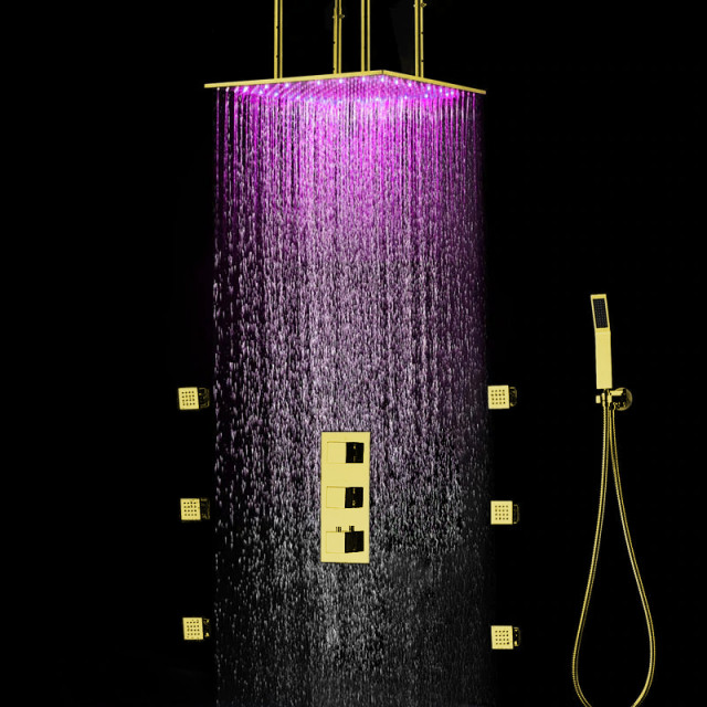 Gold Tone 24 Square Multi Color LED Rain Shower Head - Contemporary ...