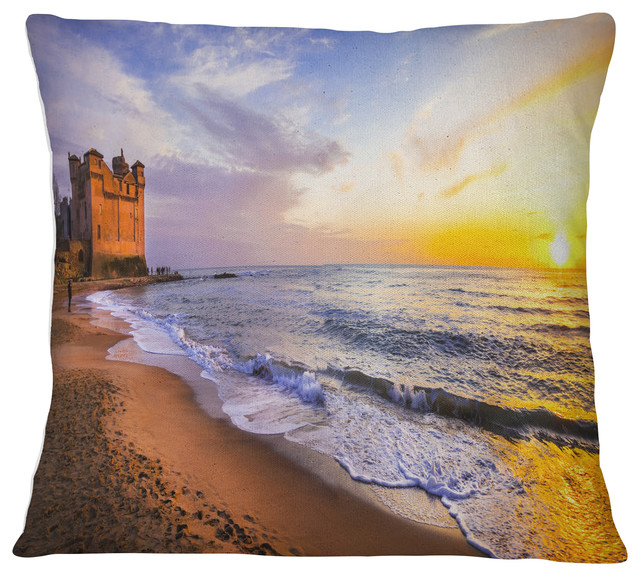 Castle Santa Severa Over Sunset Italy Seashore Throw Pillow