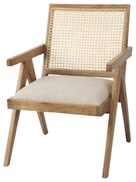 Donna Beige Fabric Seat w/ Light Brown Solid Wood & Cane Accent Chair