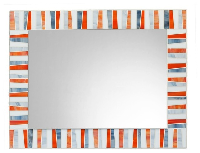 Stained Glass Mosaic Mirror, Orange/White/Gray, 27"x21", Horizontal