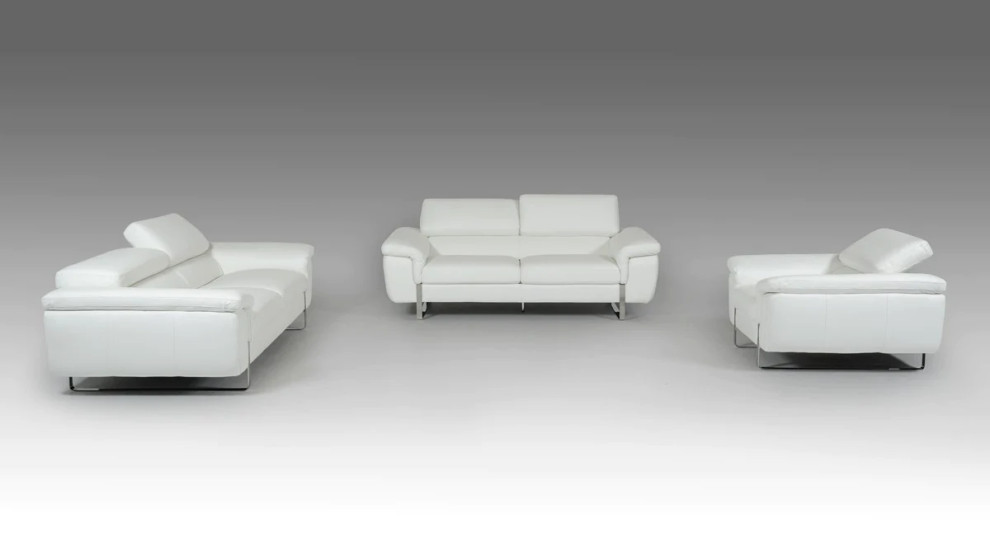 Lottie Italian Modern White Top Grain Leather Sofa Set Contemporary