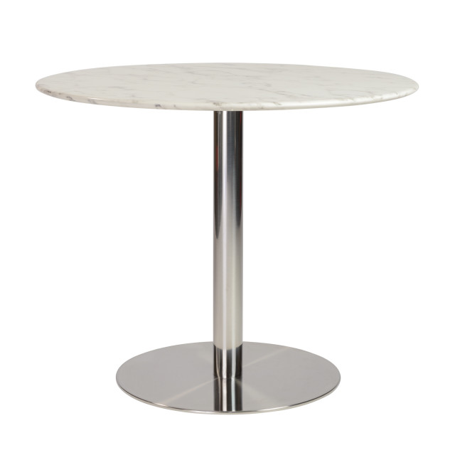 Tammy 37" Round Dining Table Top in White Marble and Stainless Steel