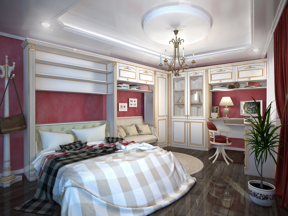 Дизайн спальной комнаты/кабинета с использованием шкаф-кровати.