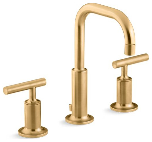 Kohler Purist Widespread Bathroom Sink Faucet, Lever Handles/Gooseneck, Brass