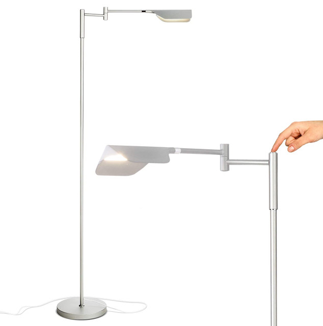 Brightech Leaf - Adjustable Pharmacy LED Floor Lamp for Reading & Crafts, Platin