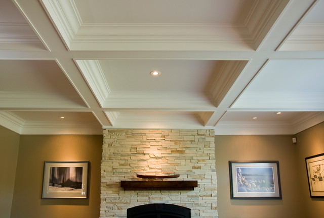 Coffered Ceiling Box Beam Mantle Wainscoting Traditional