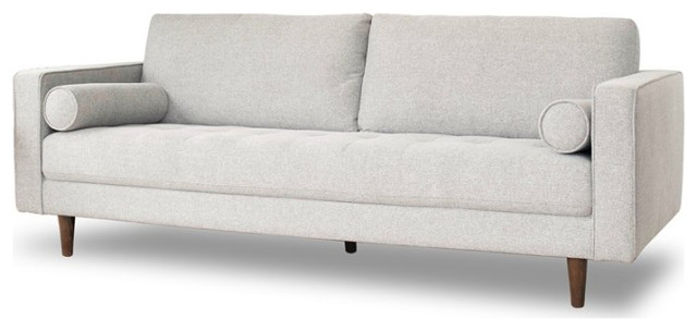 Demi Living Room Mid-Century Modern Cushion Back Fabric Sofa in Beige