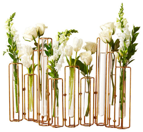 Tozai Lavoisier Hinged Flower Vases With Antiqued Gold Finish, 10-Piece Set