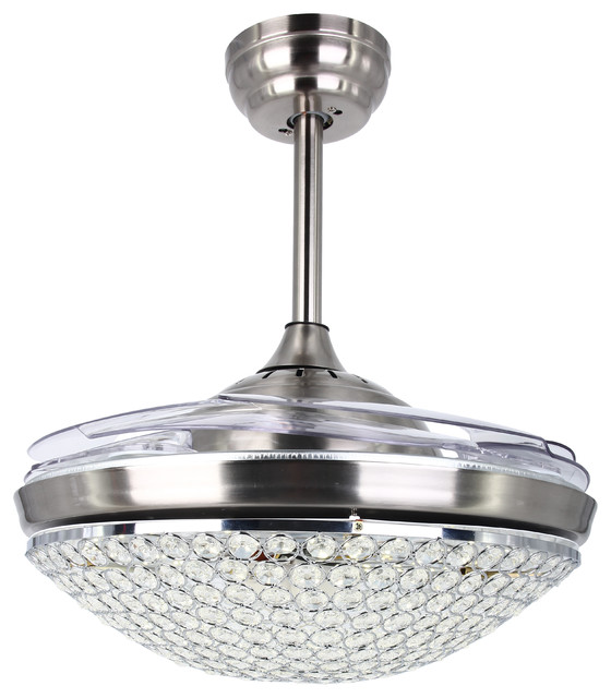 Modern Chrome Crystal Led Ceiling Fan With Foldable Blades Remote Modern Chrome Crystal Led Ceiling Fan With Foldable Blades Remote Control Transitional