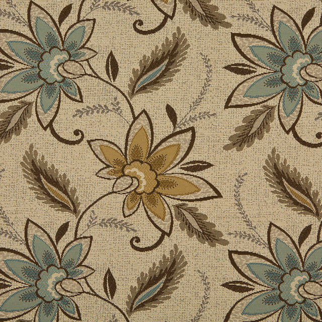 Beige Brown And Teal Fl Vines, Outdoor Fabrics By The Yard