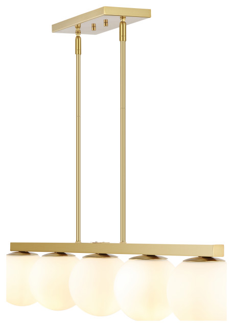 Luca Parisian 45.5" 5-Light Modern Globe Linear LED Pendant, Brass Gold/White