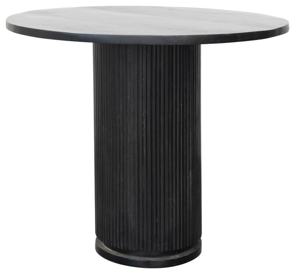 Mango Wood Dining Table With Black Ribbed Base, Stained Finish