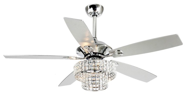52 Modern Crystal Ceiling Fan With 4 Lights 5 Blades Remote Control Chrome