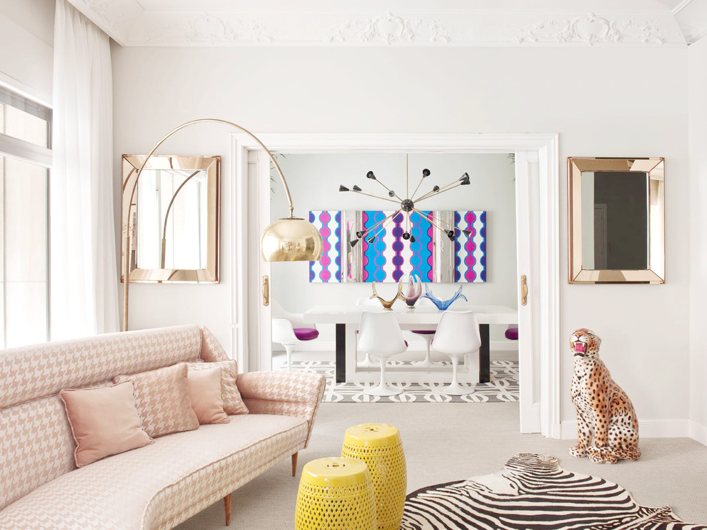 Living room - mid-sized contemporary open concept and formal carpeted living room idea in Madrid with no fireplace, no tv and white walls