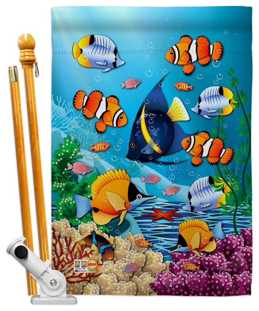 Coral Life Coastal Nautical House Flag Set Modern Flags And Flagpoles by Breeze Decor Houzz