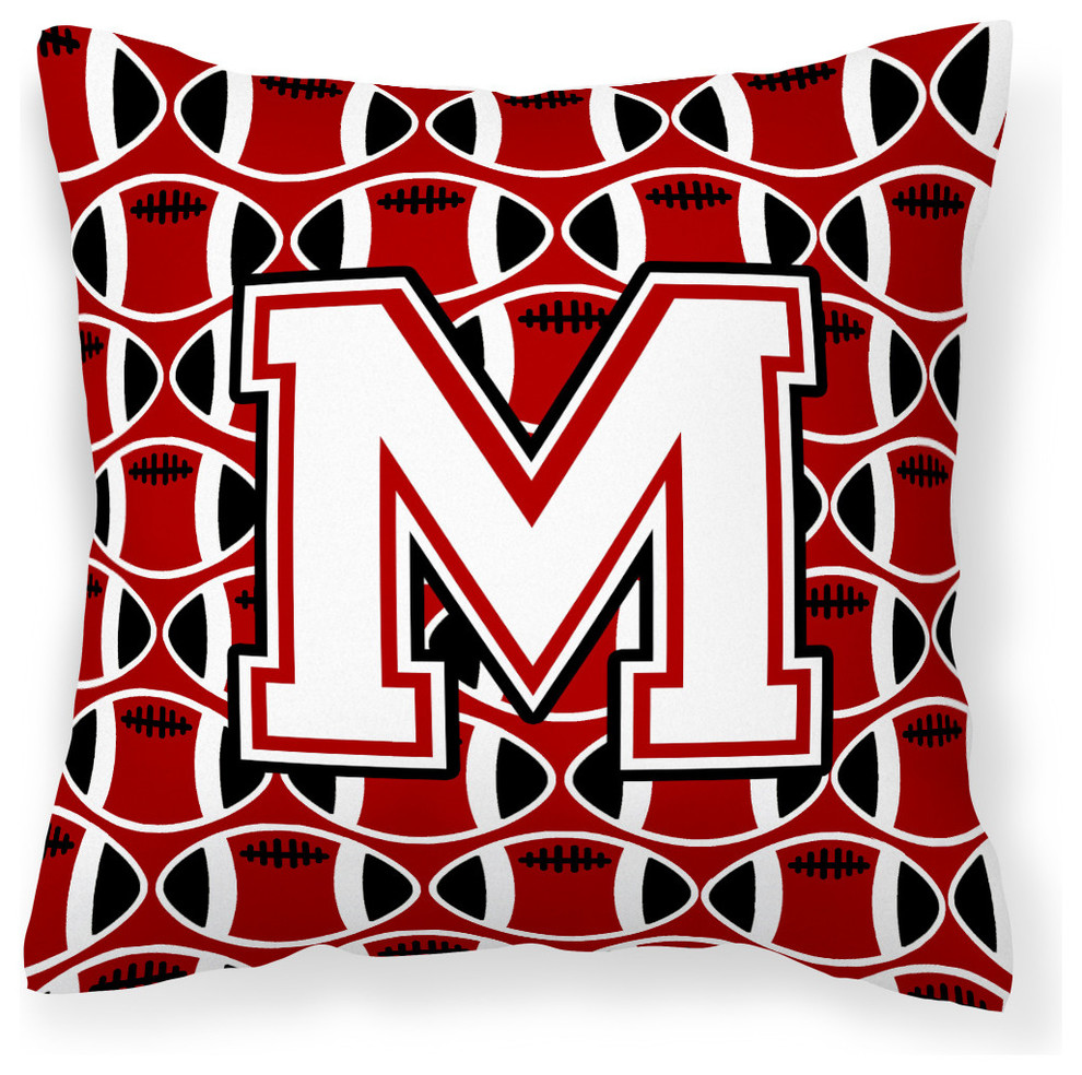 Letter M Football Cardinal and White Fabric Decorative Pillow CJ1082 ...