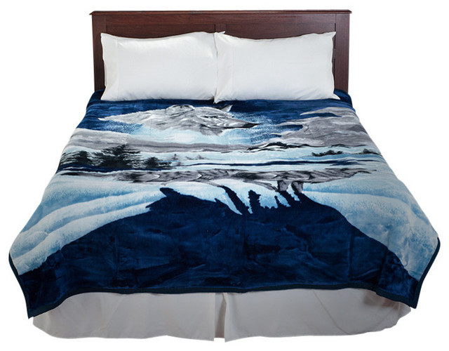 Lavish Home Wolf Heavy Thick Plush Mink Blanket Contemporary