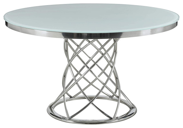 Modern Dining Table, Geometric Base With Round Glass Top, Chrome And White  - Midcentury - Dining Tables - By Decor Love | Houzz