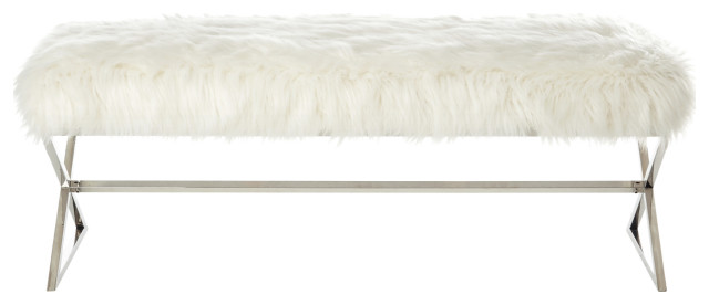 Oria Faux Fur X-Leg Base Bench - Contemporary - Upholstered Benches ...