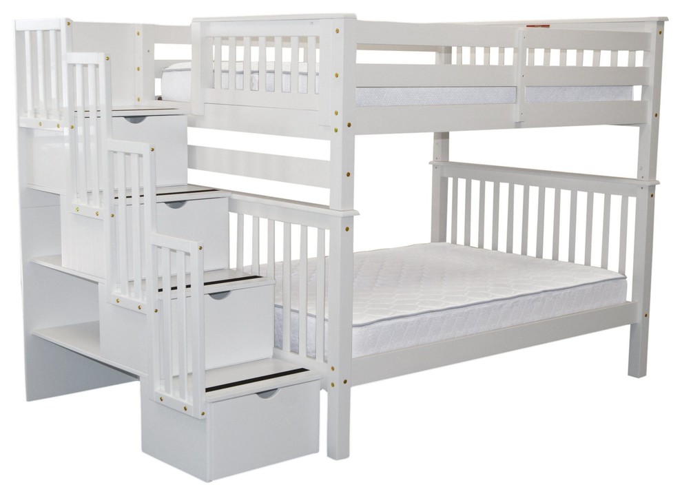 Bedz King Bunk Beds Full Over Full Stairway With 4 Steps Drawers