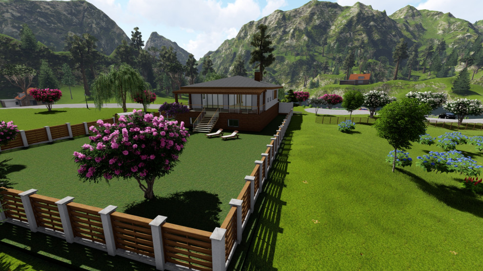 Дом на уклонном участке с цокольным этажом, и открытой терассой