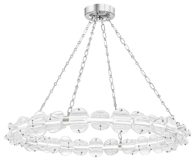 Lindley LED Chandelier, Small, Polished Nickel Frame, Etched Shade