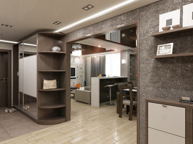 Совмещение кухни гостиной и коридора (35 фото)