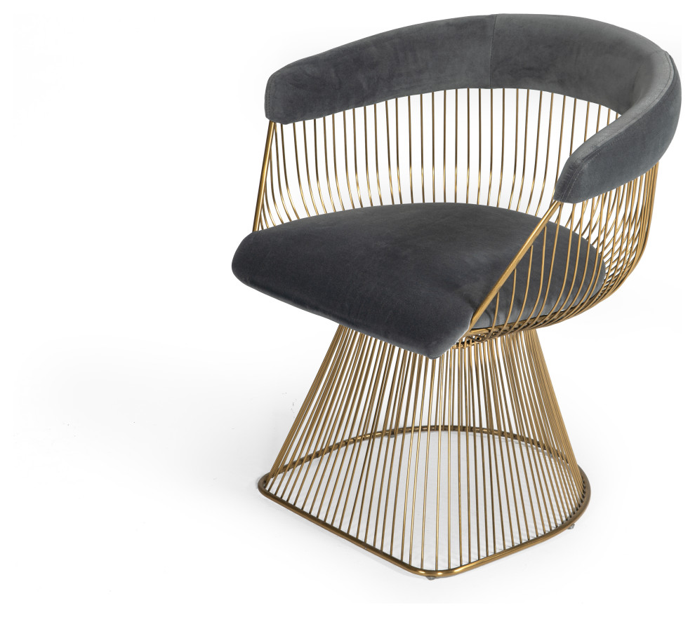 Modrest Lauren Gray Velvet and Brushed Gold Dining Chair Contemporary