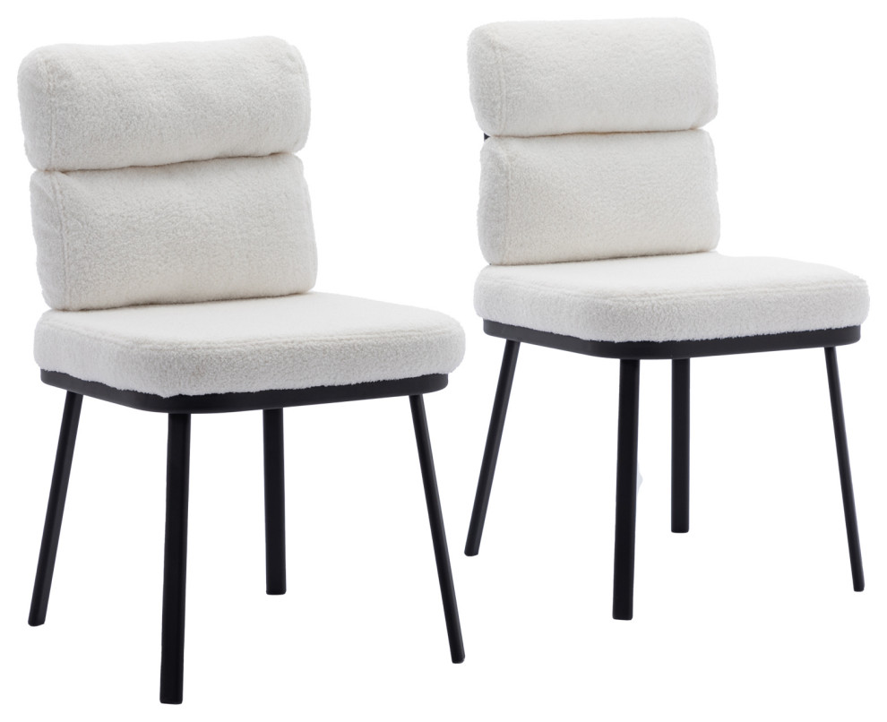 Metal Solid Back Boucle Dining Chairs,Side Chair for Dining Room(Set of