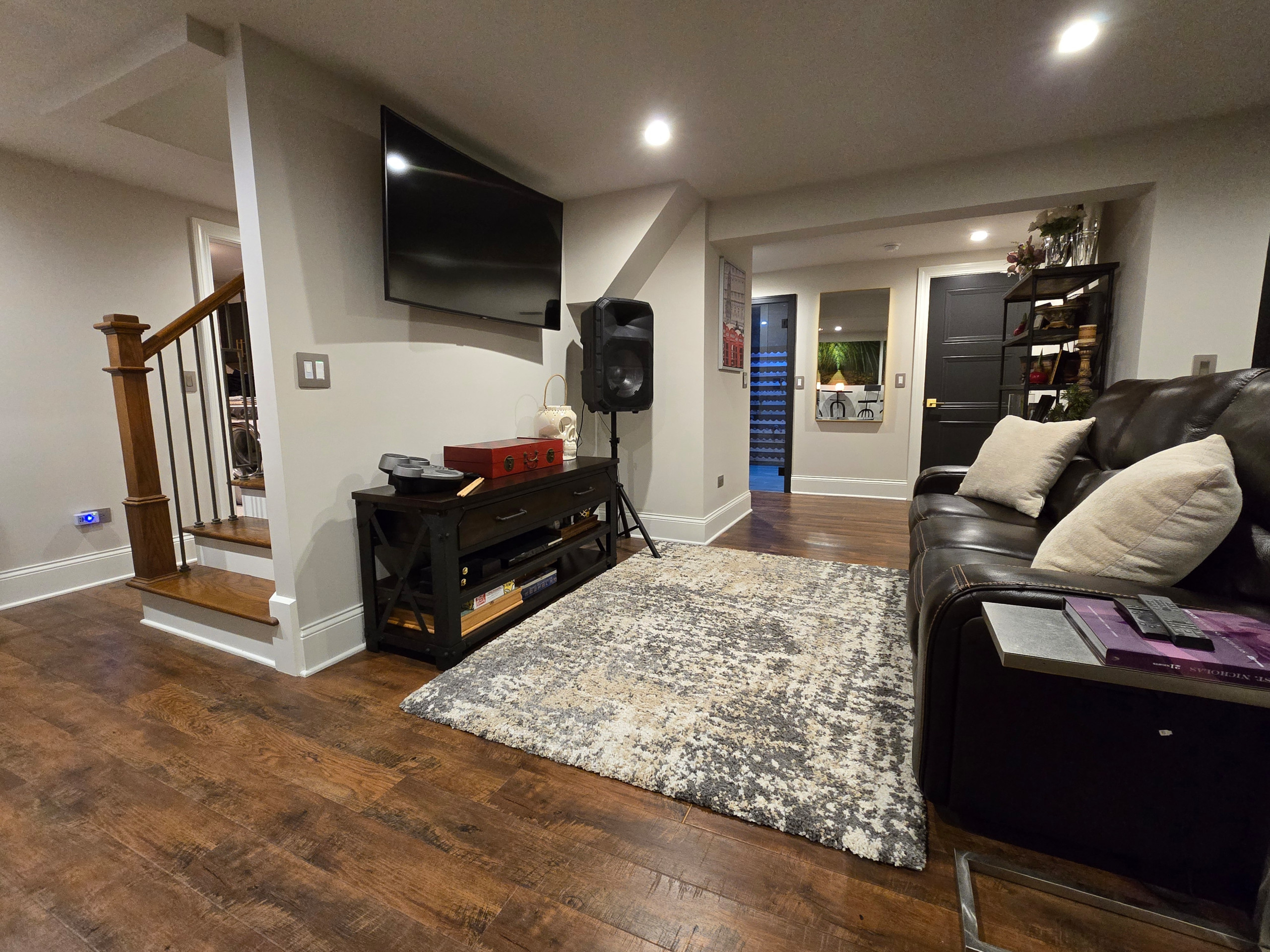 Full Basement renovation with exercise room, wine cellar, TV room and Sauna