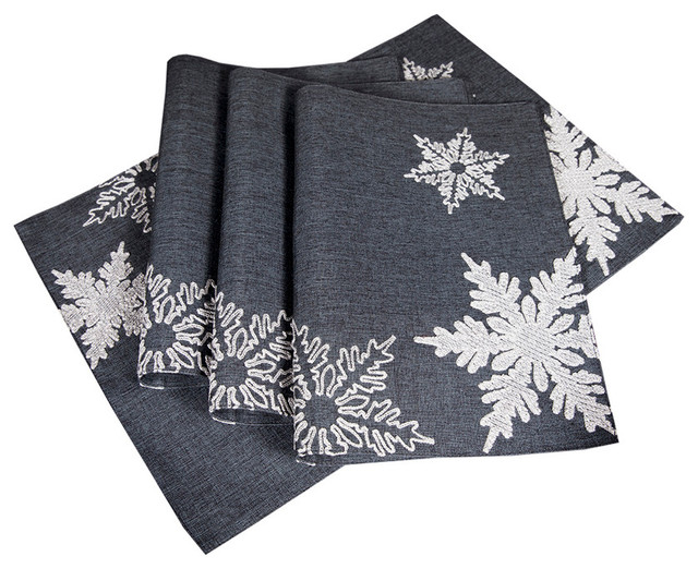 Glisten Snowflake Embroidered Christmas Placemats, 14"x20", Set of 4