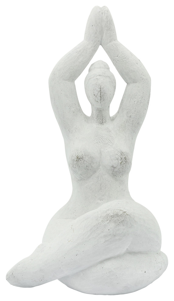 Resin 11" Namaste Female Yoga Figurine, White Contemporary