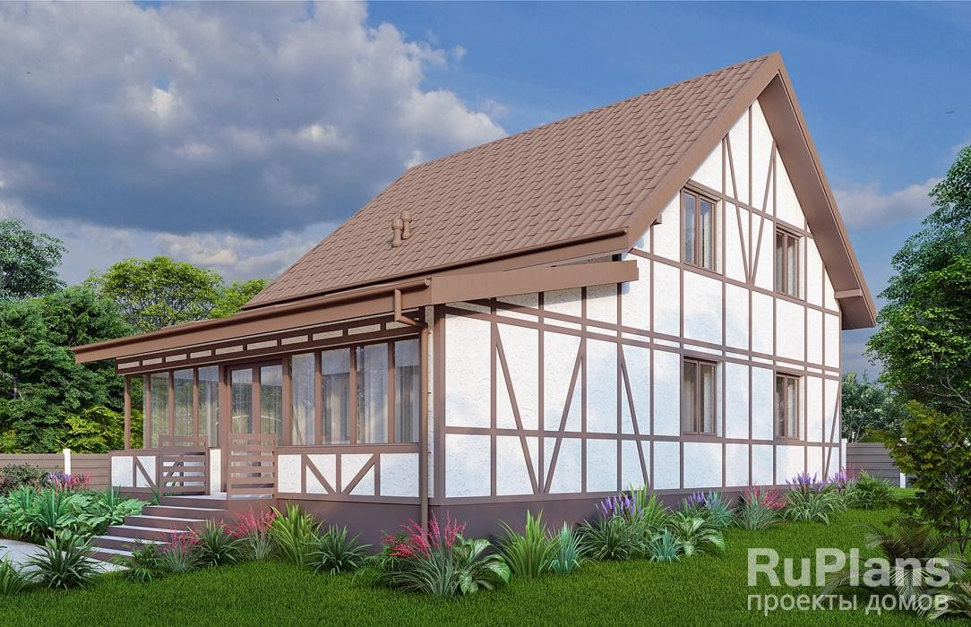Rg5894 - Проект дома с мансардой и верандой.