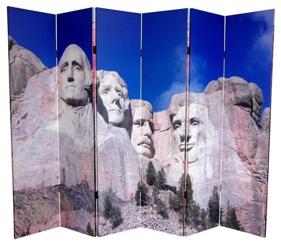6' Tall Double Sided Monuments Canvas Room Divider, Rushmore/Grand Canyon