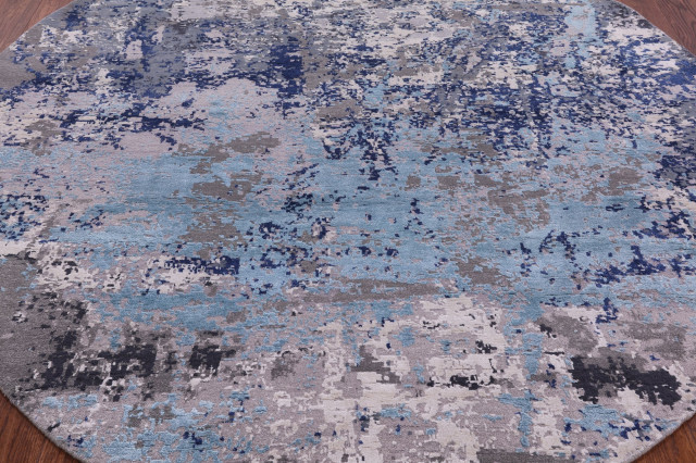 8' Round Wool and Silk Handmade Modern Rug Q9426, 7' 10
