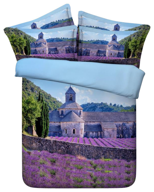 3D Purple Flowers, 4-Piece Duvet Cover Set, Full