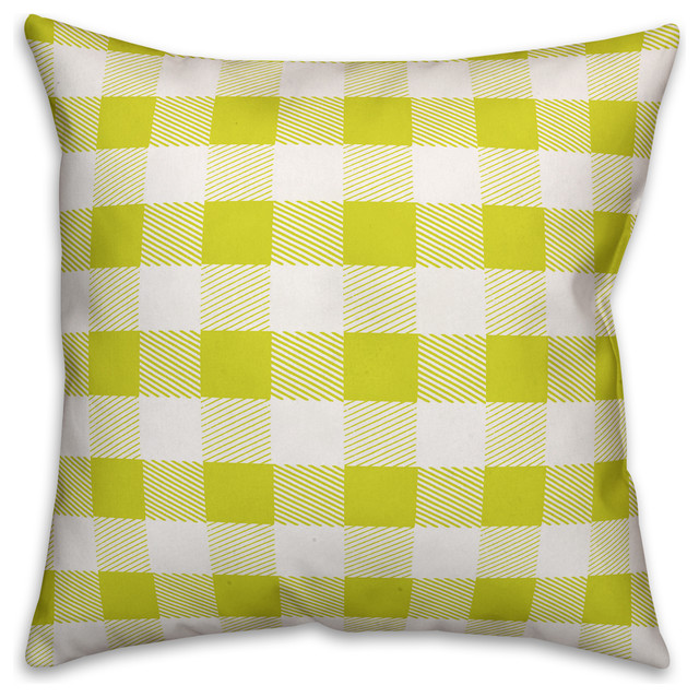 Green Buffalo Check Plaid Outdoor Throw Pillow, 16"x16" Farmhouse