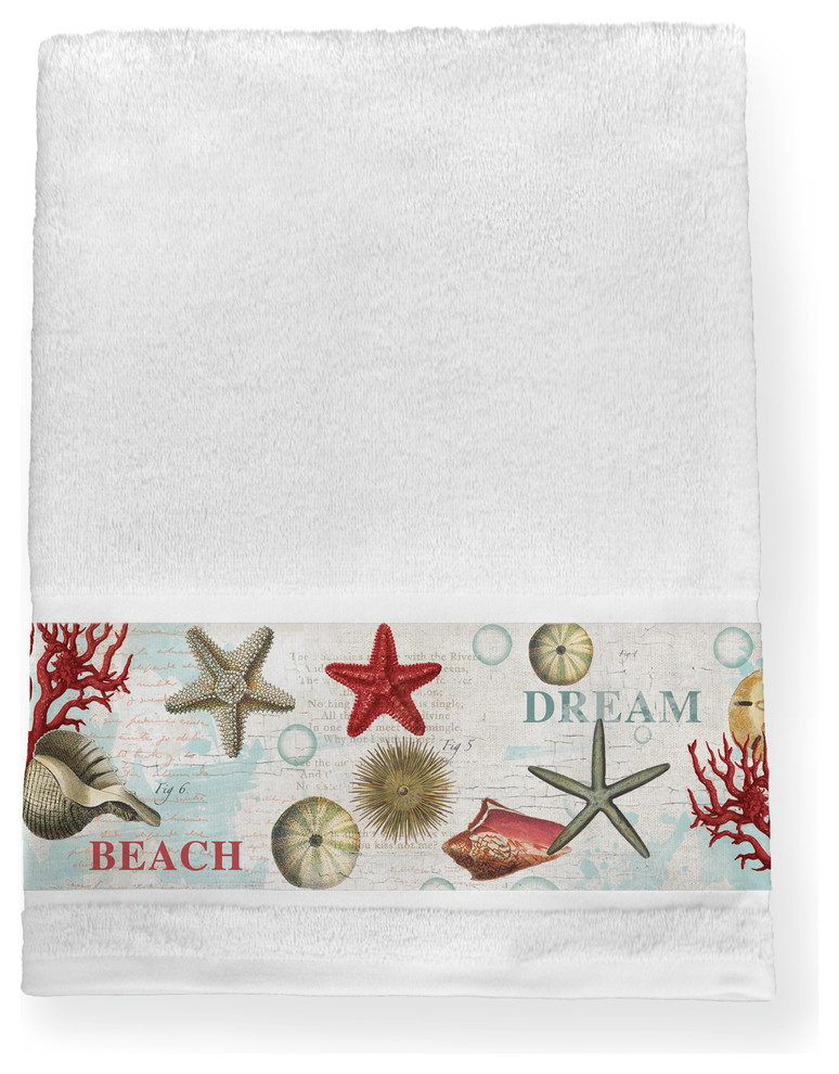 Laural Home Dream Beach Shells Bath Towel, 27"x51" Beach Style Bath