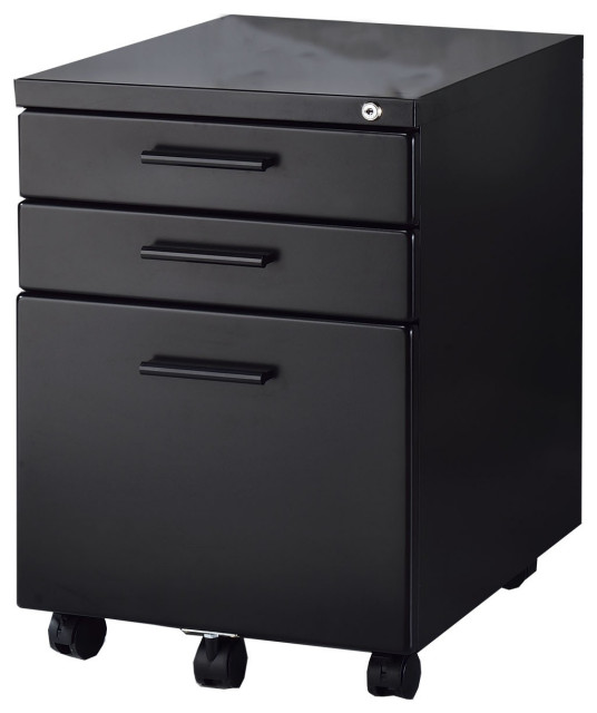 Contemporary Style File With Lock System And Caster Support, Black Transitional