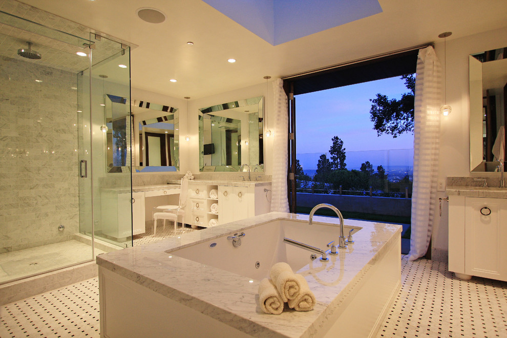 Design ideas for a contemporary bathroom in Los Angeles with mosaic tile.