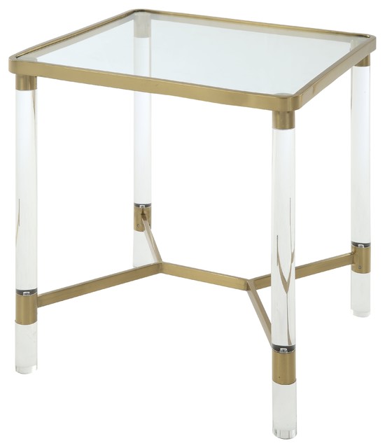 End Table In Clear Acrylic Gold Stainless Steel Clear Glass Acrylic Contemporary Side Tables And End Tables By Homeroots