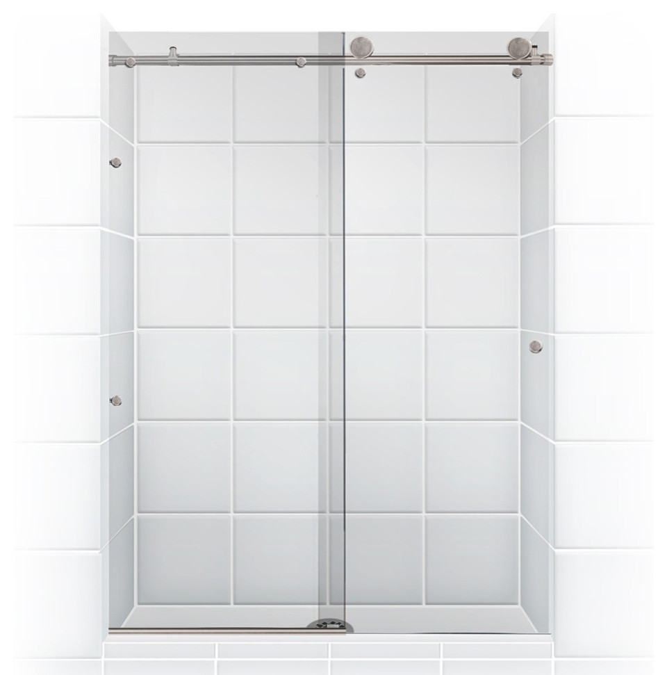Meridian Series, Frameless Glass Sliding Barn Door, Brushed Nickel, 44"-46"x72"